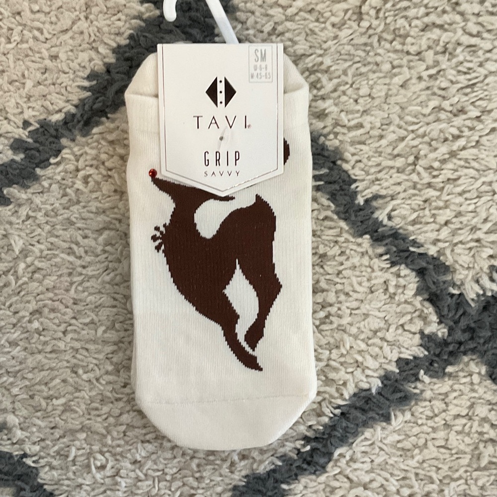 Pure Barre White and Brown Rudolph Women's Grip Socks